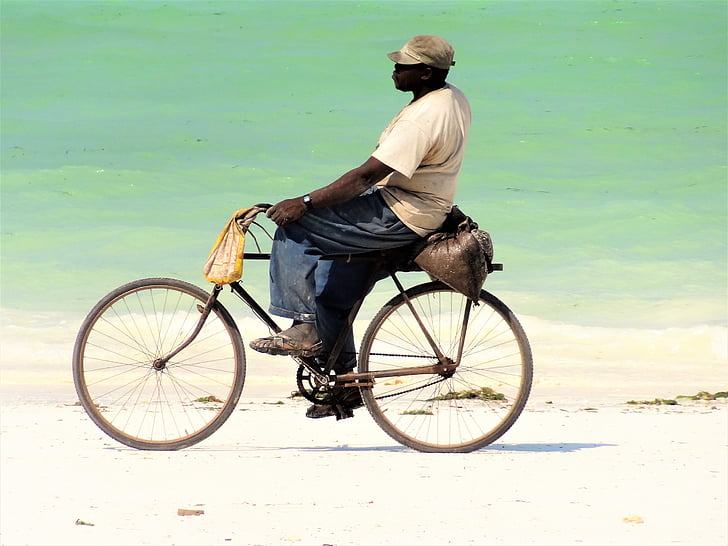 pludmale, Velo draiveri, vīrietis, velosipēdisti, velosipēdu, Transports, pilna garuma