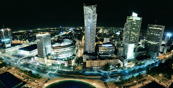 Varšava, budova, mesto, anténa, centrum, akumulácia, veľké mesto