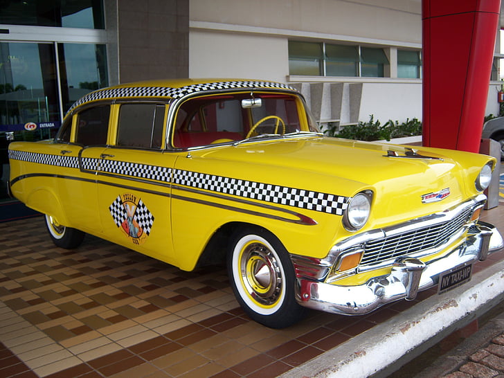 žlutý cab, taxi, žlutá, auto, staré auto, stará auta, staré vozidlo