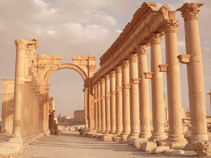 Palmira, Roma, Síria, colunata, escavações, instalaçoes, antiga