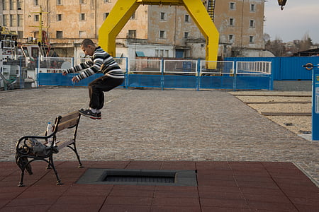 urban, jumps, kids, young, city, person, sport