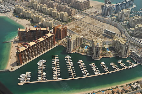 aerial, view, high, rise, buildings, along, coastline