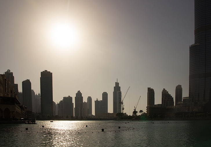 Dubai, wolkenkrabber, stad, u l a g e, skyline, gebouw, het platform