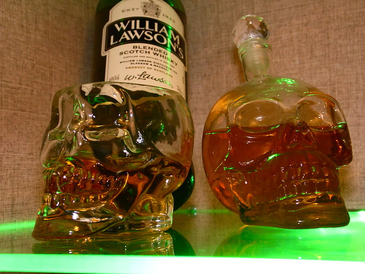 whisky, whiskey, nápoj, láhev, alkohol, sklo, pohár