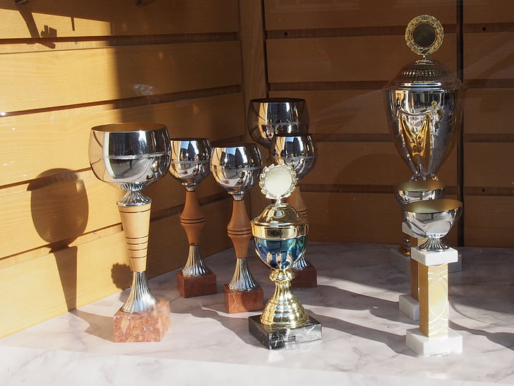 cups, glanzend, zilver, goud, Award