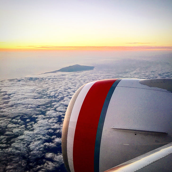airplane, horizon, sunrise, clouds, vacation, travel, flight