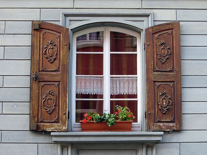 finestra, obturador, fusta, façana