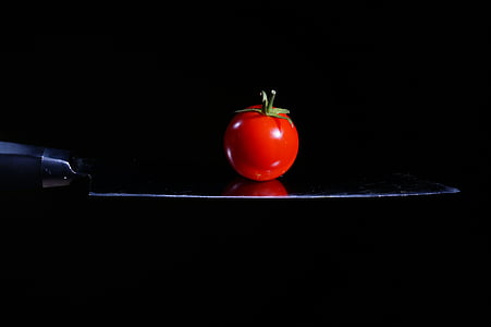 tomaat, mes, koken, rood, zwart, keuken, groenten