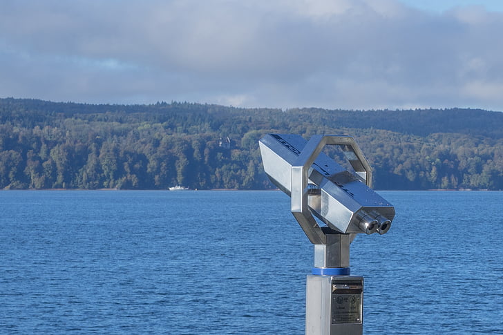 binoculars, lake constance, lake, view, telescope, distant, stainless steel
