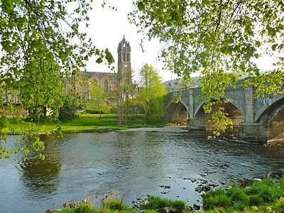 kirik, jõgi, küla, väljaspool, loodus, vee, Bridge