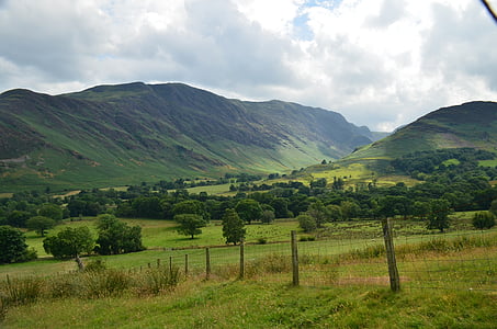 landscape, mountain, clouds, fence, the nature of the, the lake district, cumbria