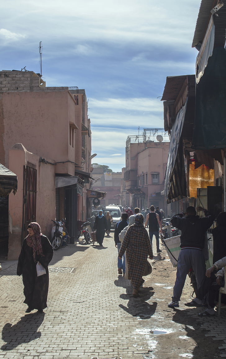 Marokko, marokkanske, gader, markeder, souks, bygning, arkitektur