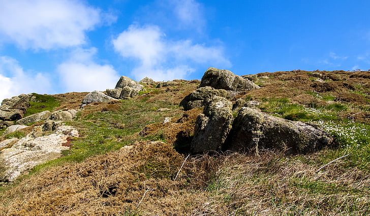 krajina, Příroda, Cornwall, Hora, tráva, Rock - objekt, venku