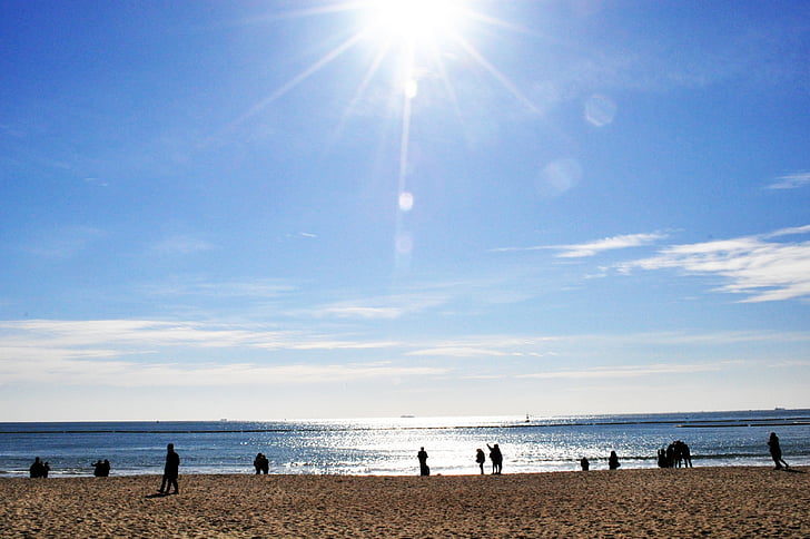 haeundae beach, sunshine, sandy, sea, sunset, busan, in the evening