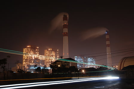 εργοστάσιο, φως, λαμπρά αναμμένα, βιομηχανική, διανυκτέρευση, ο νυχτερινός ουρανός, καμινάδα
