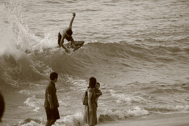 wave, beach, surfer