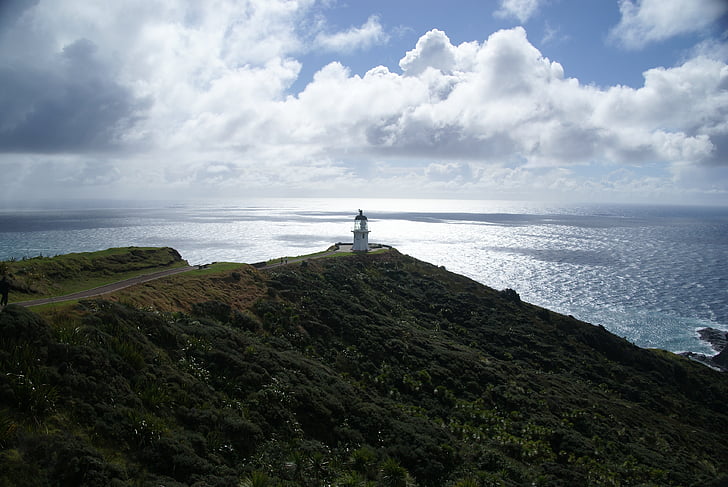 август 2009, NZ, нос reinga, така че спокойно, море, фара, природата