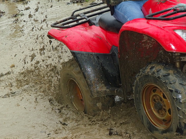 lama, sujeira, 4-wheeler, roda, o Muddy, molhado, solo
