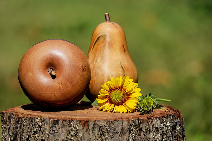 Apple, legno, marrone, frutta, decorazione, Holzapfel, corpo a pera