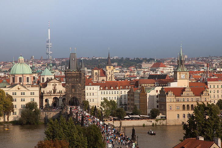 Prága, Cseh Köztársaság, Európa, híd, Károly-híd, Moldva, utca-és városrészlet