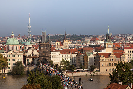 Praha, Česká republika, Európa, Most, Karlov most, Vltava, Panoráma mesta