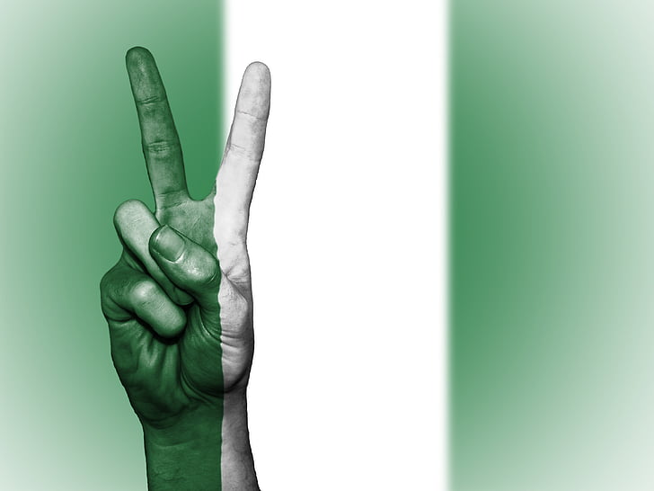 Nigeria, paix, main, nation, arrière-plan, bannière, couleurs