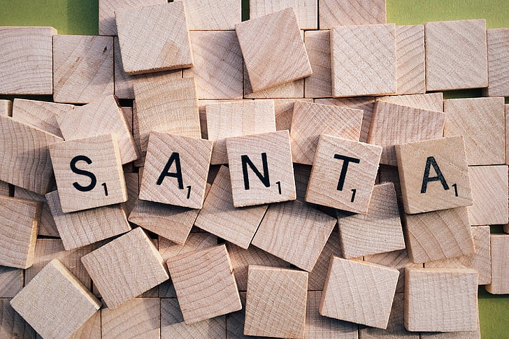 Santa, Christmas, ferie, Scrabble, bokstaver, tre - materiale, stabel
