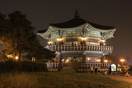 palgakjeong, CDB, vista de noche, edificio, colina