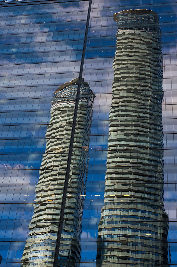Toronto, mise en miroir, gratte-ciel, Regarde un, façade, architecture