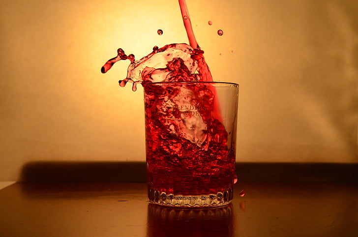 Splash, стъкло, течност, червен, налива, алкохол, напитка