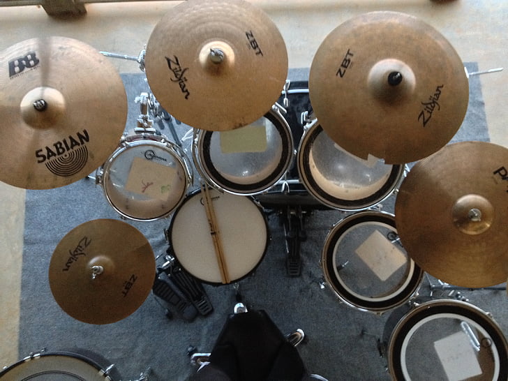 drums, cymbals, percussion, instrument, musical, kit, black