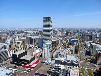 Japonsko, Sapporo, Hokkaido, panoramatický pohled, městský, Architektura, budovy