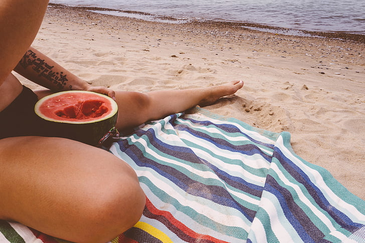 strand, Beachlife, bikini, deken, schoon eten, eten, gezond eten