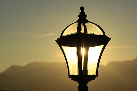 Street lampe, lampe, solnedgang, belysning, Vintage, silhuett, Belysningsutstyr
