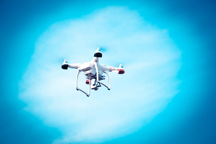 aerial, blue sky, drone, fly, quadcopter, technology