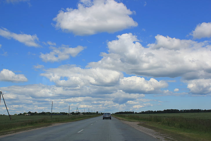 himmelen, veien, skyer, landskapet, bil, natur, motorvei
