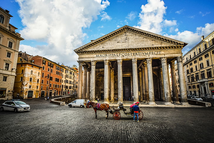 Róma, Olaszország, római, Pantheon, reggel, város, emlékmű