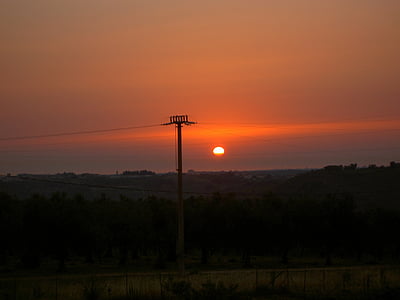 strommast, energy, power line, sunset