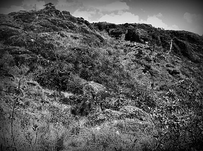 mountain, black and white, landscape, distance, soledad, grass, stones