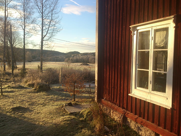 régi ház, ablak, Svédország