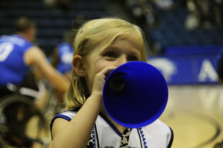 cheerleader, basketball, child, cute, megaphone, sport, uniform