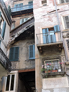 Verona, hus, gamla, antika, fönster, Italien, konstruktion
