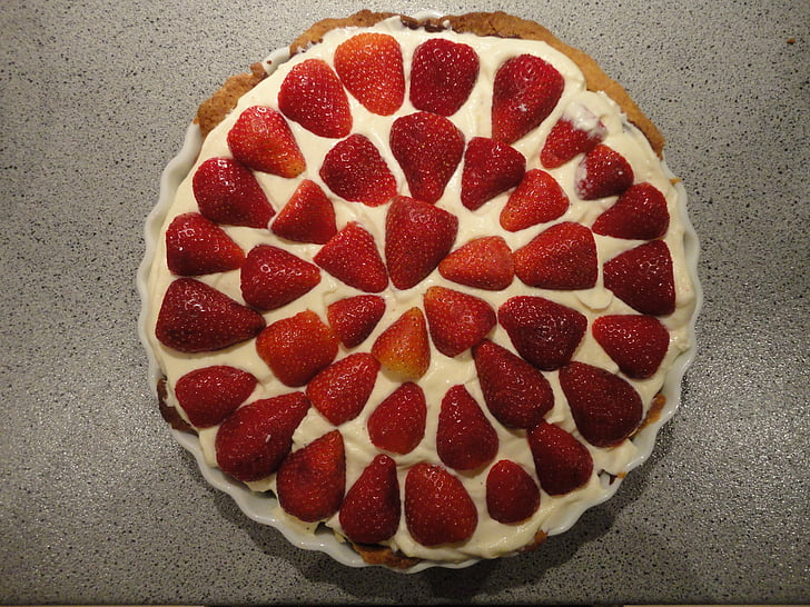 jordbær kage, rød, dessert, Luk, fugle-øje-view, jordbær, kage