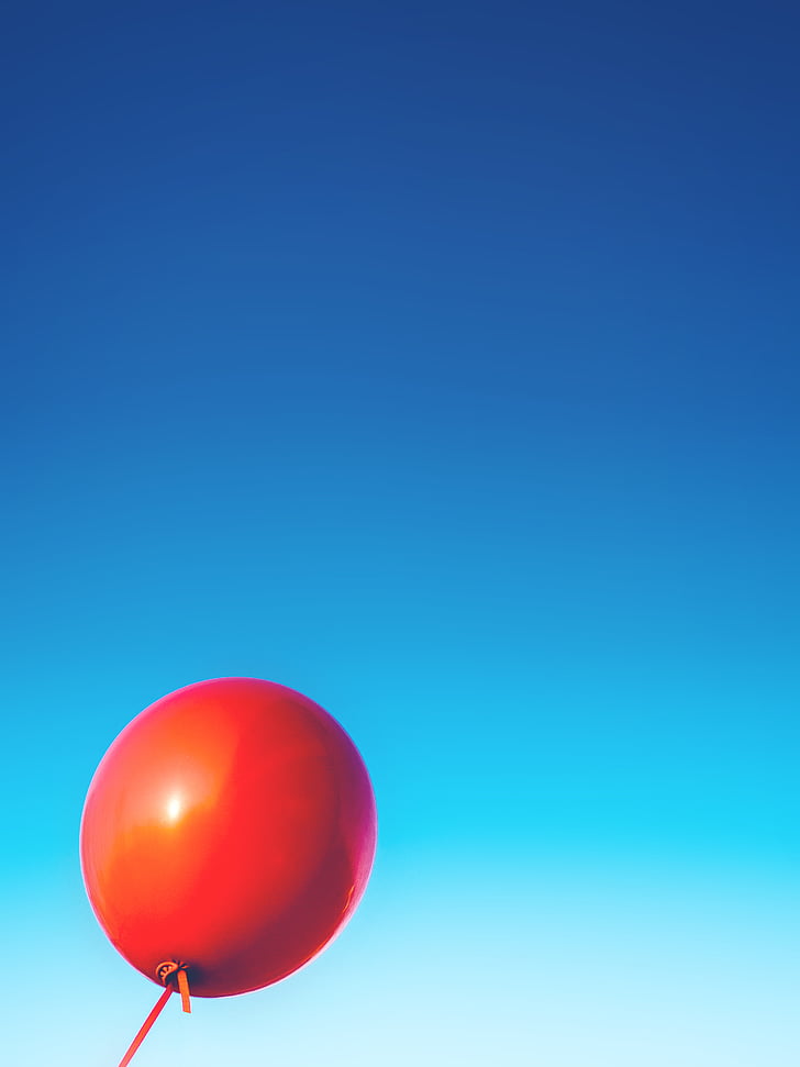 rød, ballong, blå, himmelen, objekter, helium, helium ballong