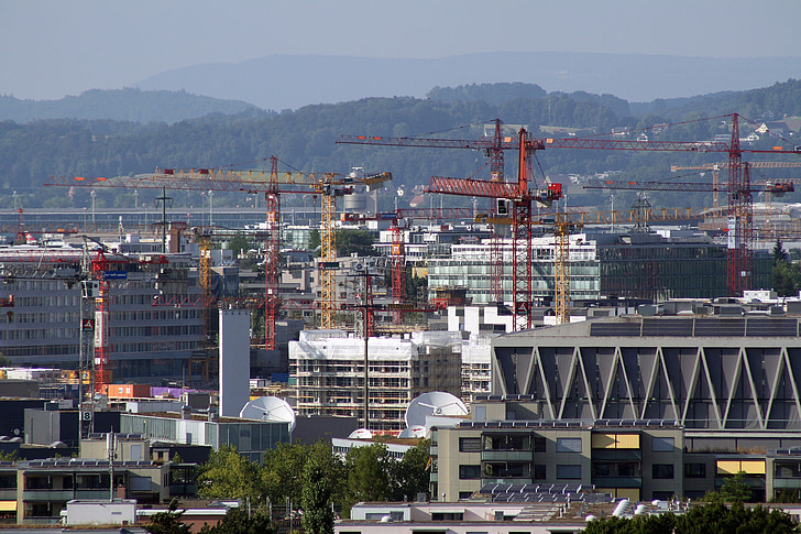 Zurich, Oerlikon, pilsētas, būvlaukumos, būvniecība, rajona, ēka