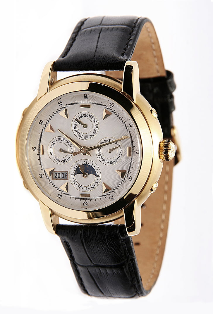cronòmetre, rellotge de canell, or, d'or, rellotges, cara de rellotges, temps de
