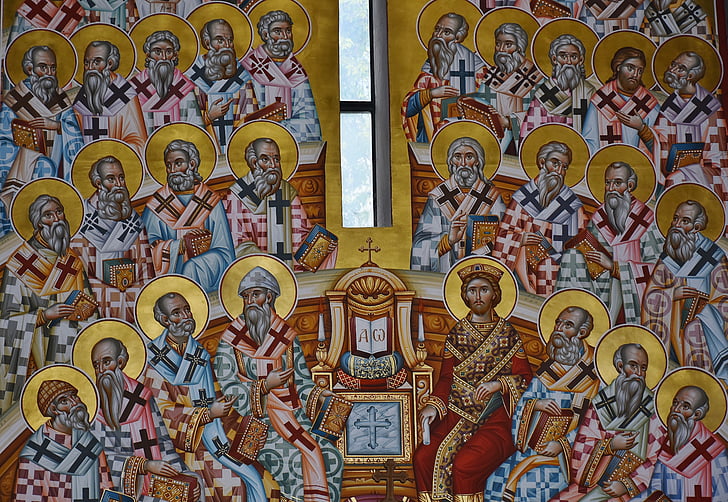 prawosławni, sztuka, Kościół, Grecki, Mural, stary, prawosławny
