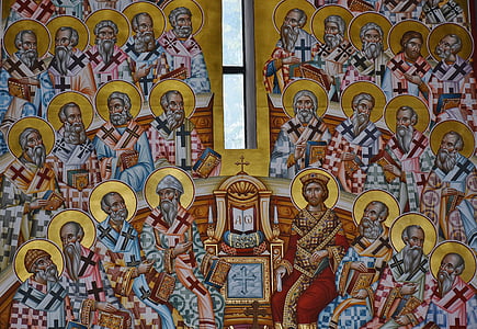 græsk ortodokse, kunst, kirke, græsk, vægmaleri, gamle, ortodokse