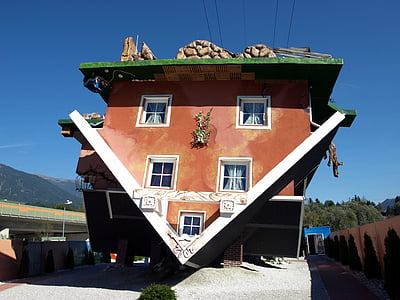house is upside down, places of interest, tyrol, house, architecture, mountain, europe