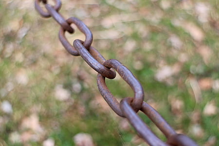 řetěz, kovový řetízek, článků řetězu, připojení, starý zrezivělý, železo, kov